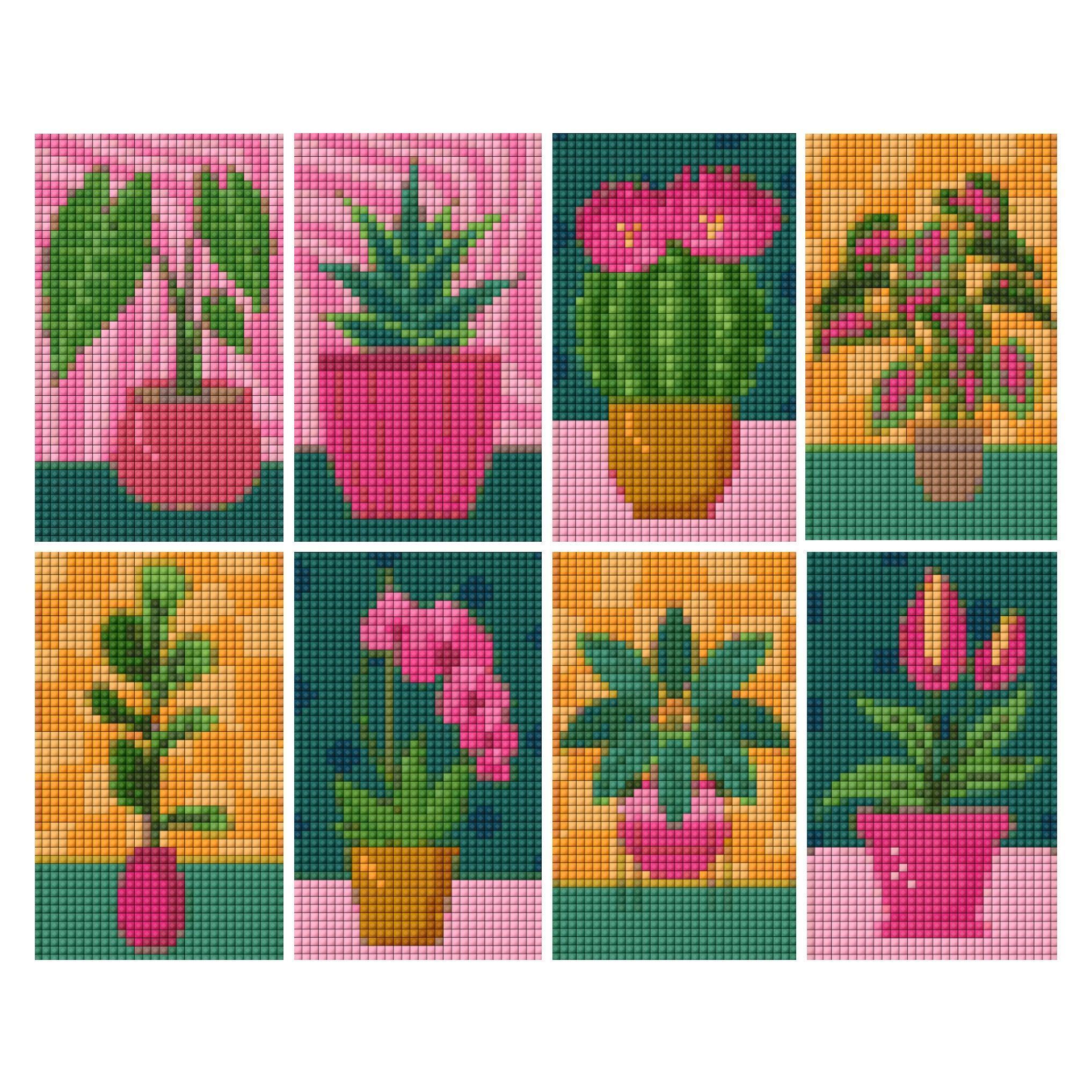 Vibrant Houseplants Sparkle Minis 8 Canvas Kit-Square-DiamondArt.ca