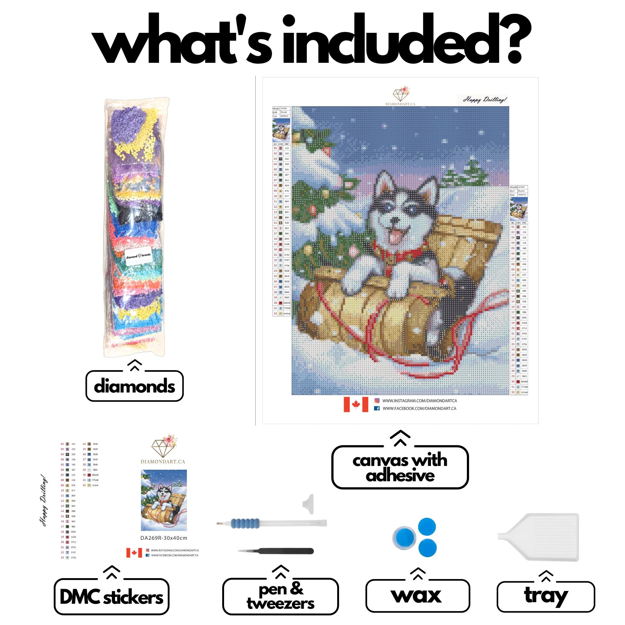 Winter Husky by Rose Mary Berlin-30x40cm-Square-DiamondArt.ca