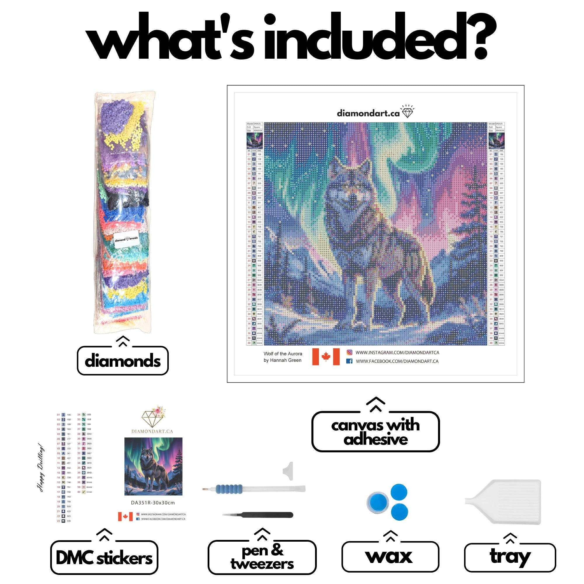 Wolf of the Aurora by Hannah Green-30x30cm-Round-DiamondArt.ca