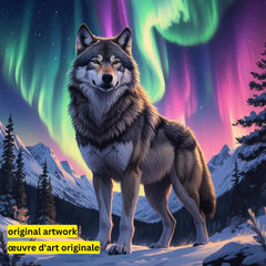 Wolf of the Aurora by Hannah Green-30x30cm-Round-DiamondArt.ca