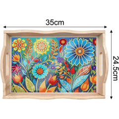 Blue Floral Wooden Serving Tray-Special-DiamondArt.ca