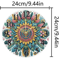 Boho Flower Feathers Wooden Clock-Special-DiamondArt.ca