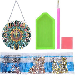 Boho Flower Feathers Wooden Clock-Special-DiamondArt.ca