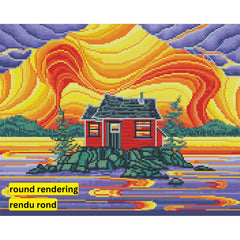 Cabin on the Rocks by Robbie Craig-40x50cm-Round-DiamondArt.ca