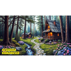 Cabins Among The Hydrangeas by Tabz Jones-40x70cm-Round-DiamondArt.ca