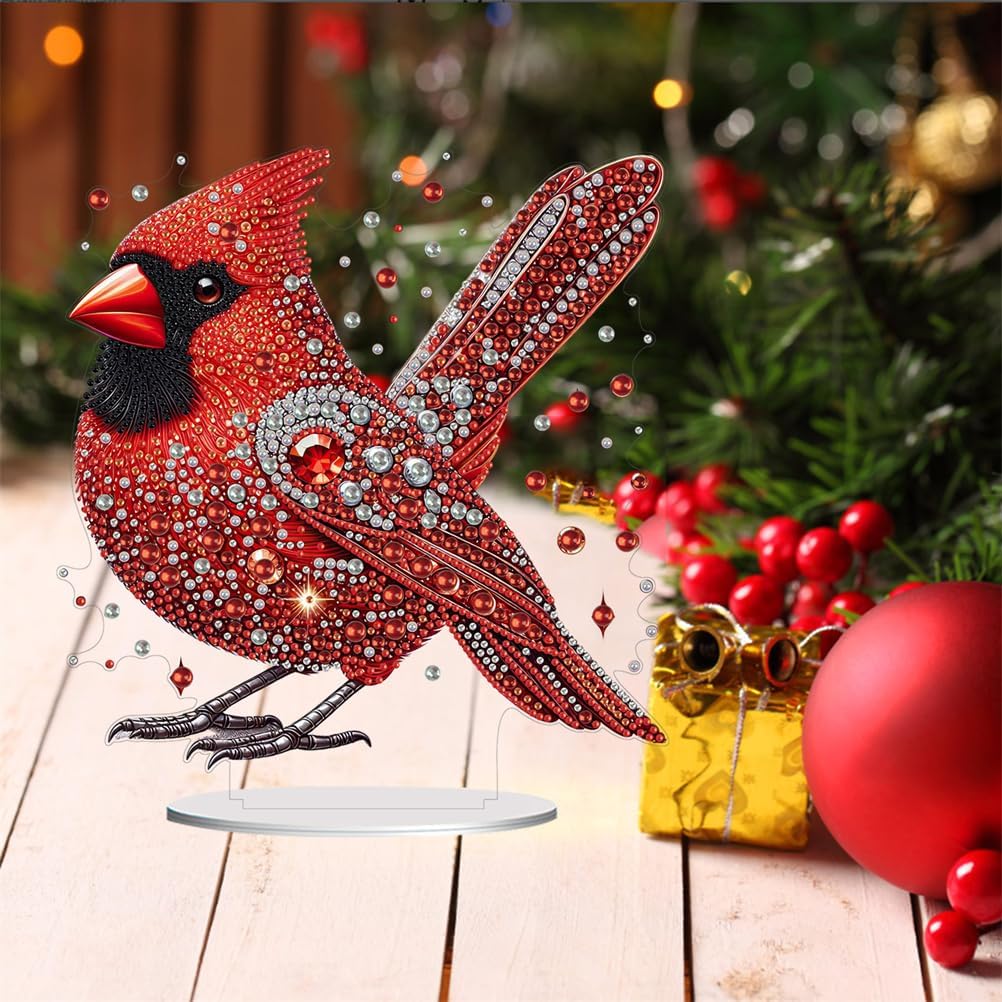 Red Sparkle Cardinal Tabletop Decoration-Special-DiamondArt.ca