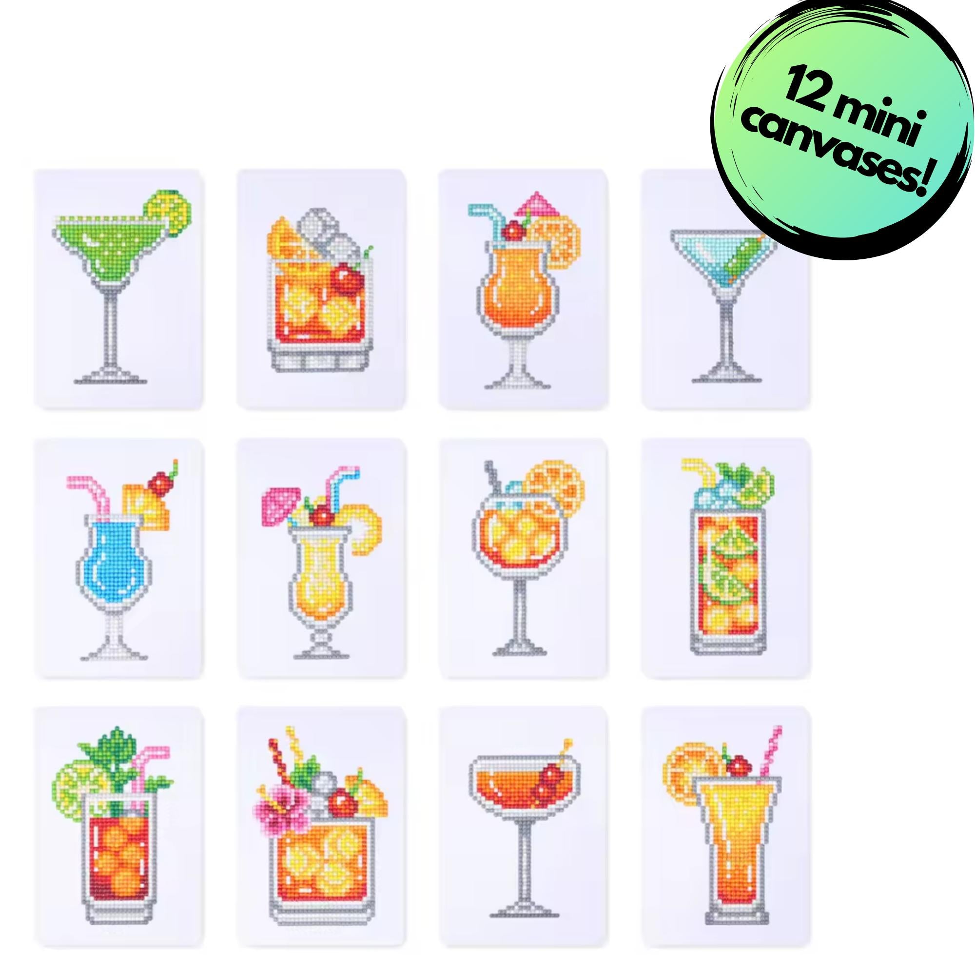 Cocktail Hour Sparkle Minis 12 Canvas Kit-Round-DiamondArt.ca