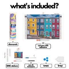 Colourful Jellybean Houses-30x40cm-Round-DiamondArt.ca