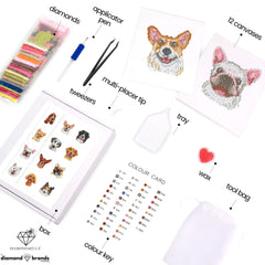 Doggie Delight Sparkle Minis 12 Canvas Kit-Square-DiamondArt.ca