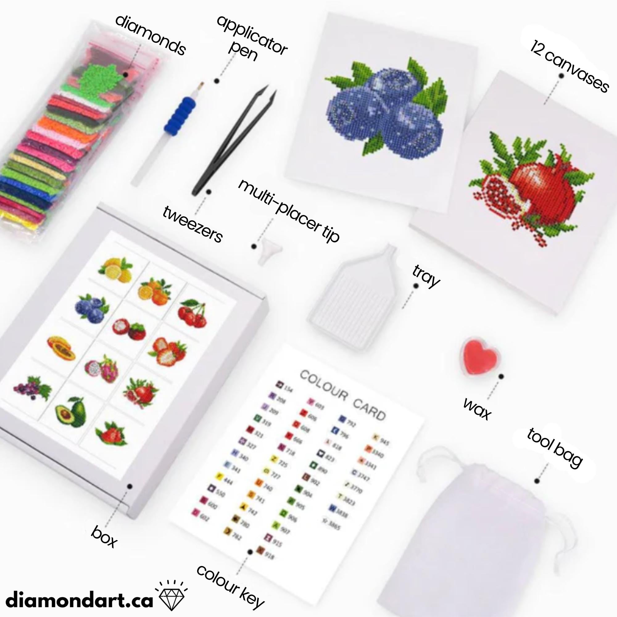 Fresh & Fruity Sparkle Minis 12 Canvas Kit-Square-DiamondArt.ca