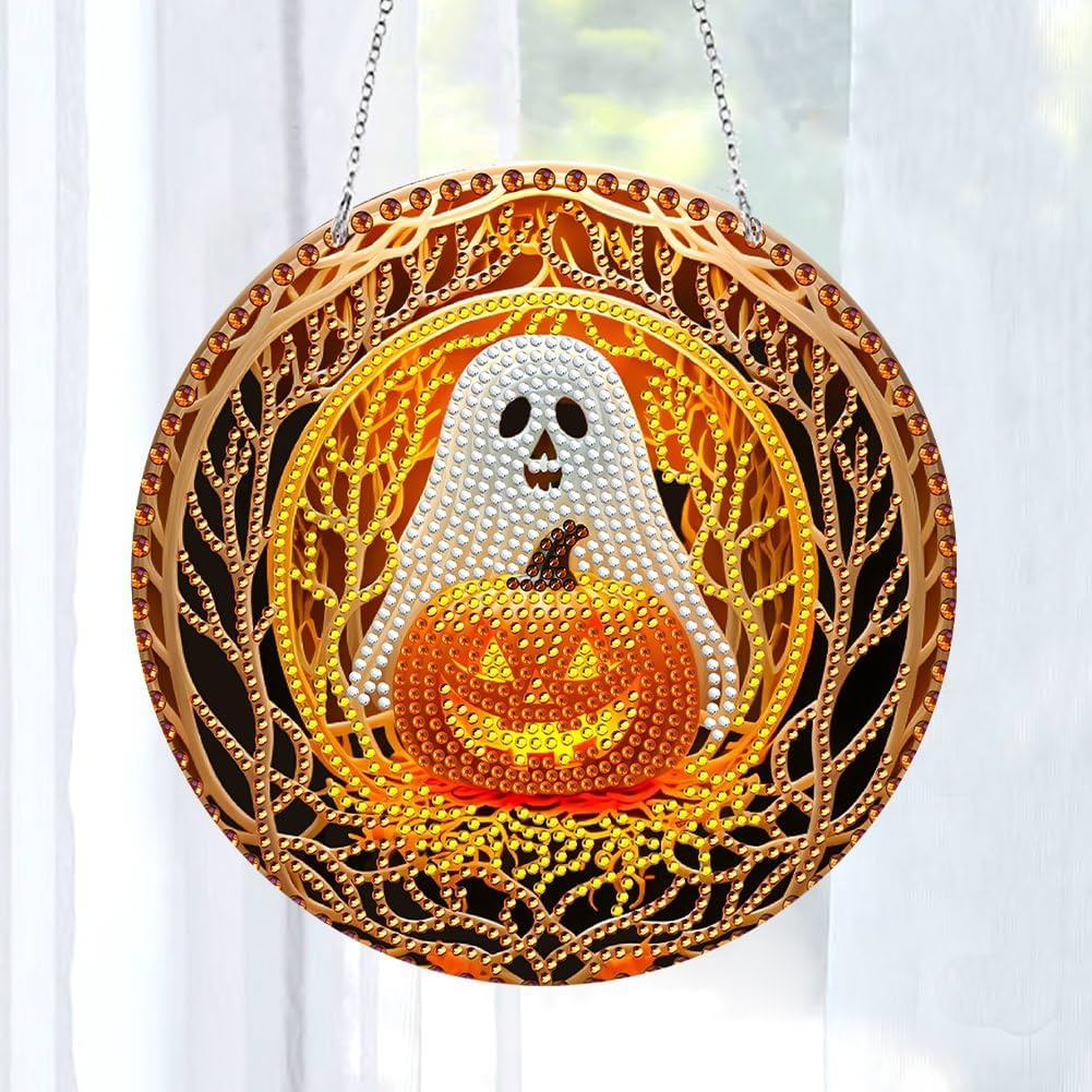 Sparkle Ghost Halloween Wall Hanging-Special-DiamondArt.ca