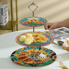 Golden Blooms Wooden Tiered Tray-Special-DiamondArt.ca