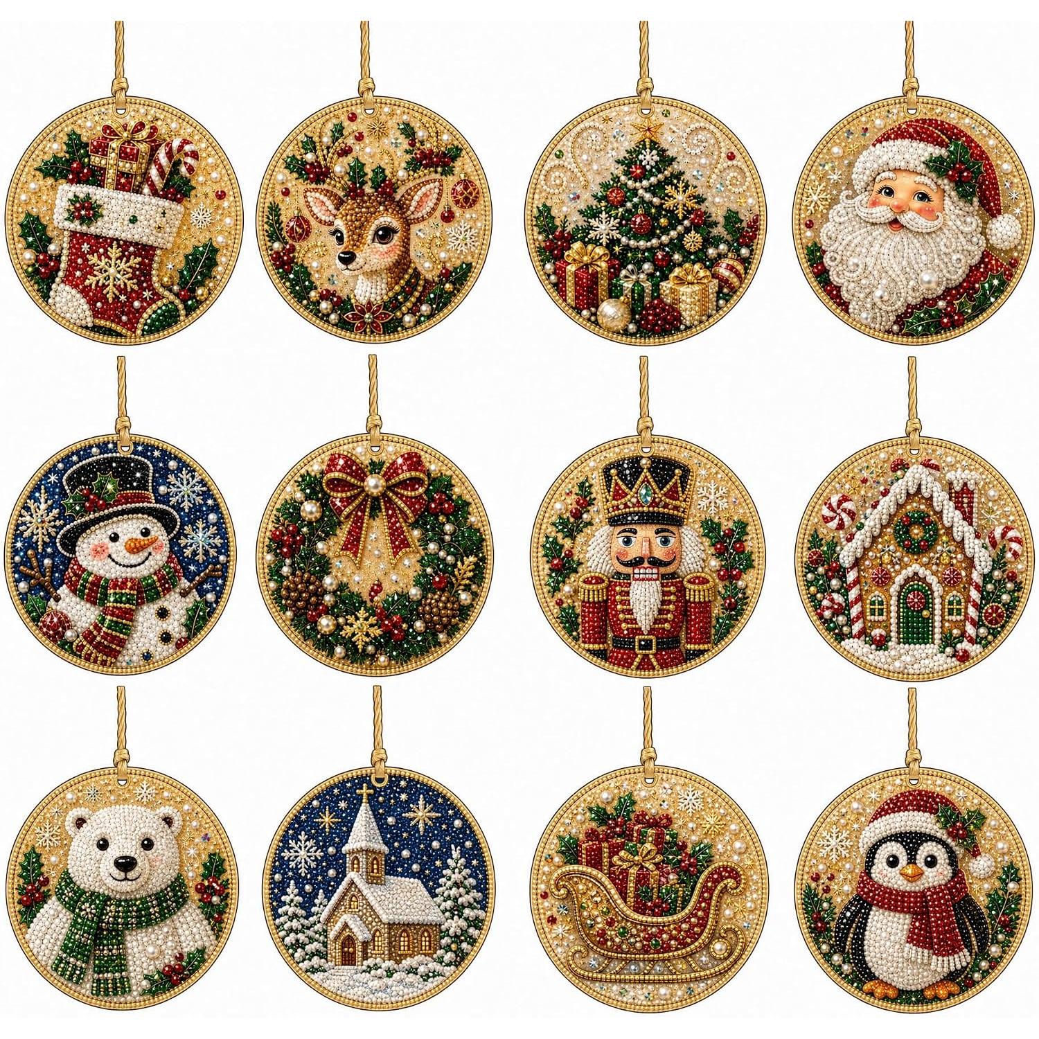 Holly Jolly Christmas Ornaments (12 Pieces)-Special-DiamondArt.ca