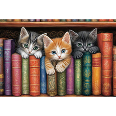 Kittens on a Bookshelf by Imagine It Images-40x60cm-Round-DiamondArt.ca