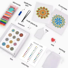 Mandala Magic Sparkle Minis 12 Canvas Kit-Square-DiamondArt.ca