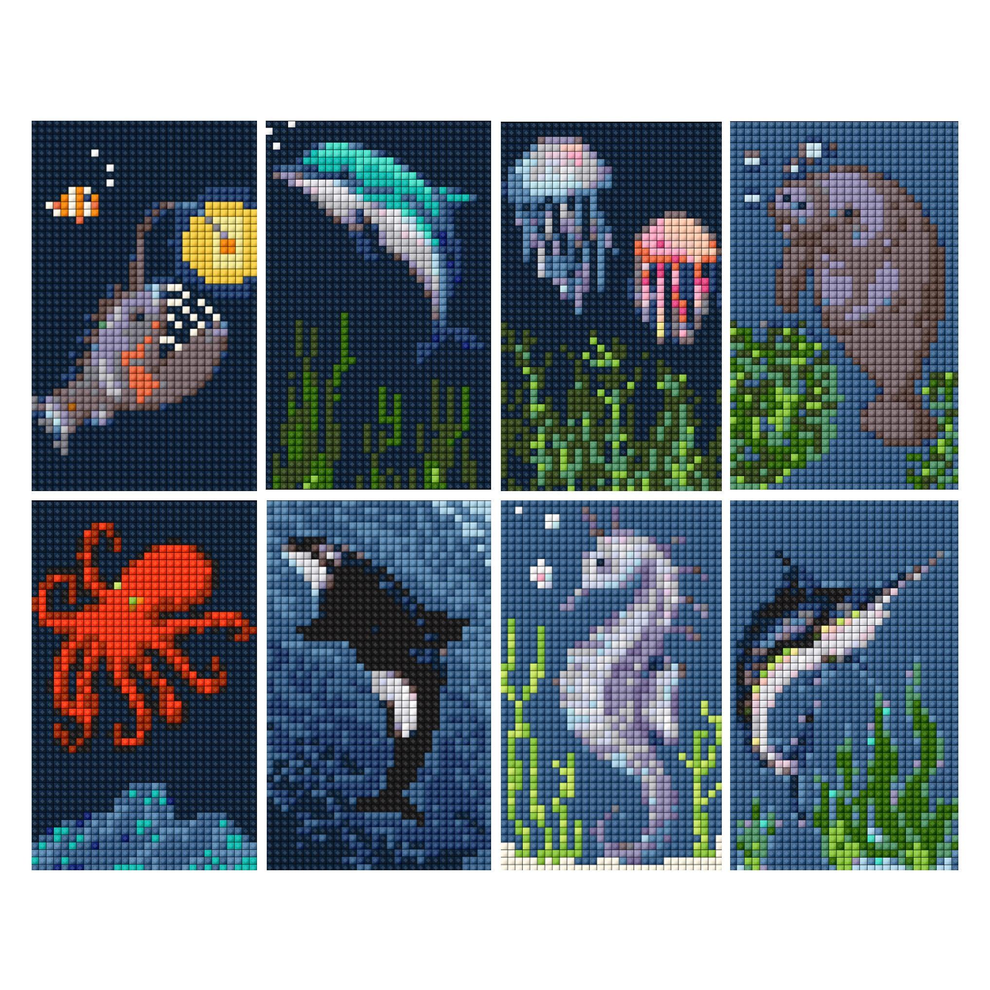 Ocean Wonders Sparkle Minis 8 Canvas Kit-Square-DiamondArt.ca