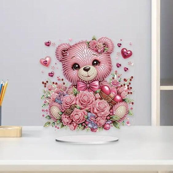 Pink Teddy Bear Tabletop Decoration-Pink Teddy Bear-DiamondArt.ca
