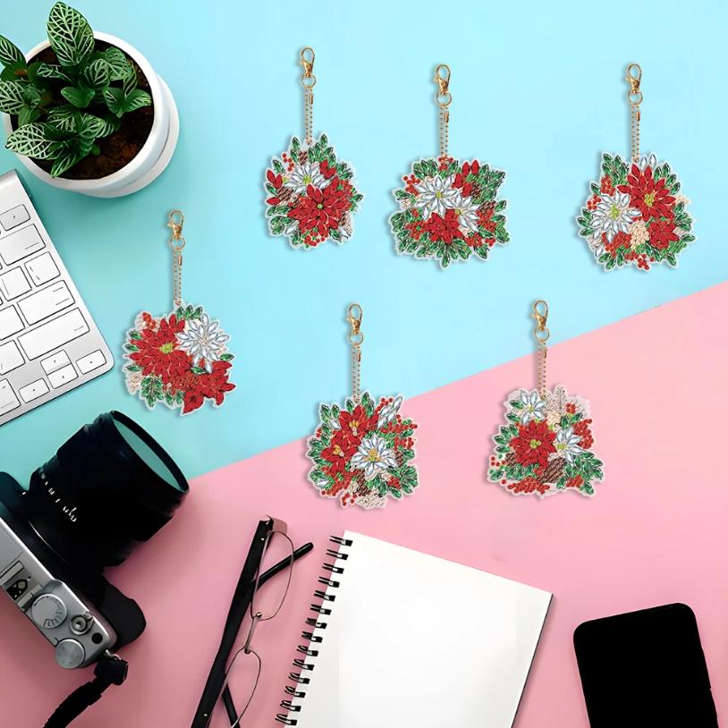 Poinsettias Key Chain Kit (6 Pieces)-Special-DiamondArt.ca