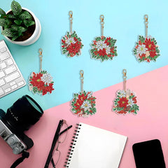 Poinsettias Key Chain Kit (6 Pieces)-Special-DiamondArt.ca