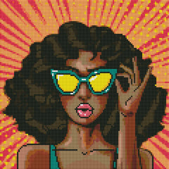 Pop Art Cool Girl-30x30cm-Round-DiamondArt.ca