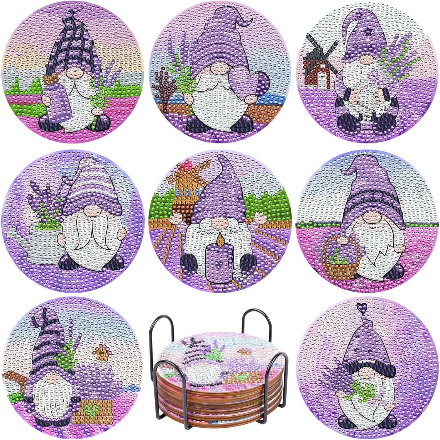 Lavender Gnomes Coaster Set (8 pieces)-Special-DiamondArt.ca