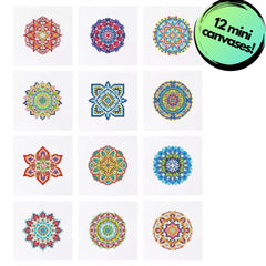 Radiant Mandalas Sparkle Minis 12 Canvas Kit-Square-DiamondArt.ca