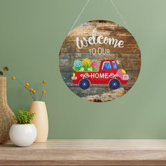 Red Truck Metal Welcome Sign with Changeable Accent Plates-Red Truck-DiamondArt.ca