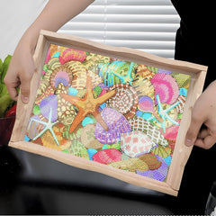 Seashells Wooden Serving Tray-Round-DiamondArt.ca