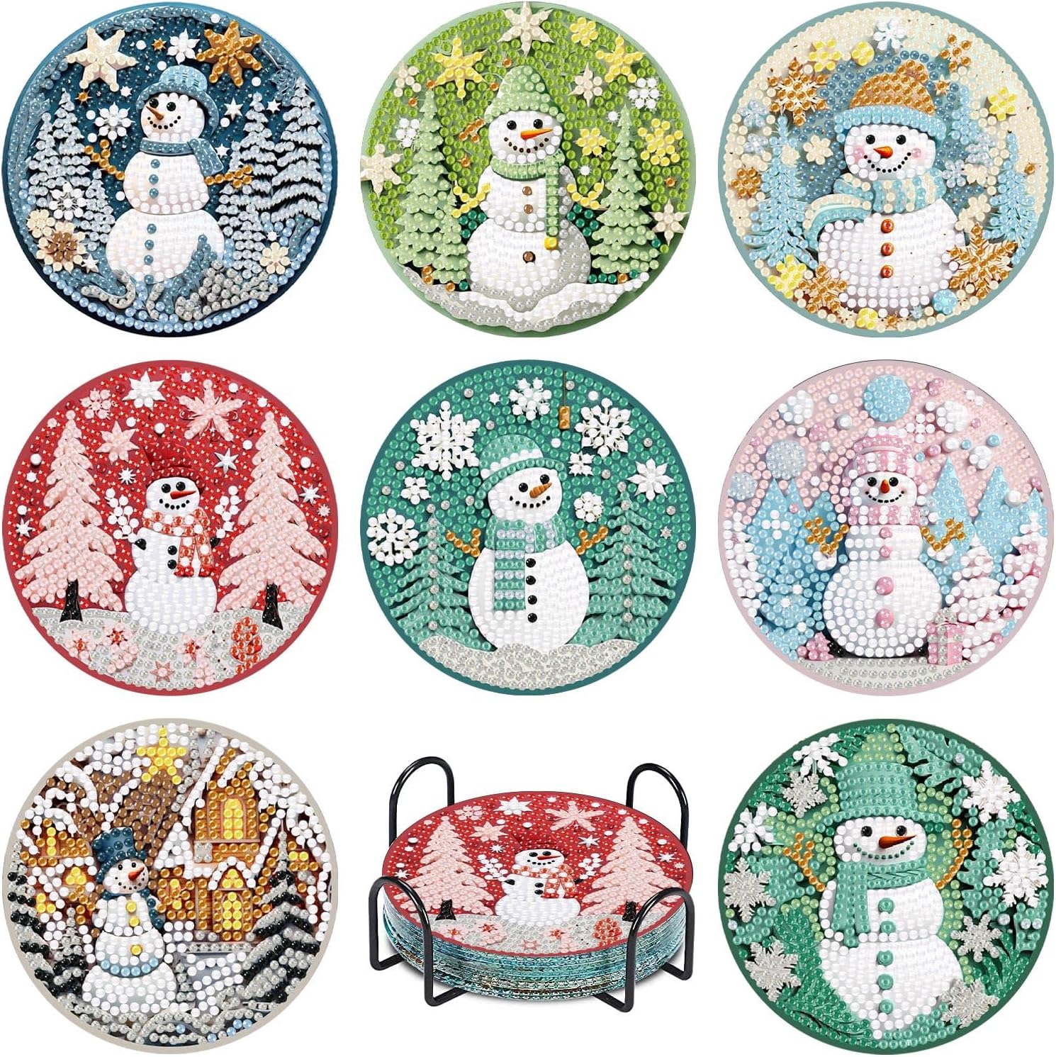 Shimmering Snowmen Coaster Set (8 pieces)-Special-DiamondArt.ca