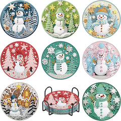 Shimmering Snowmen Coaster Set (8 pieces)-Special-DiamondArt.ca