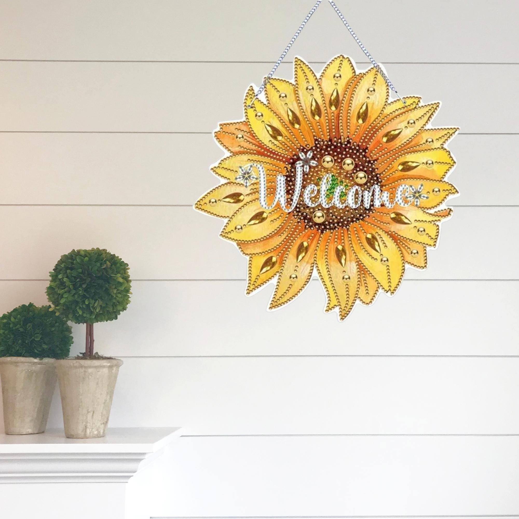 Shimmering Sunflower Welcome Wall Hanging-Special-DiamondArt.ca