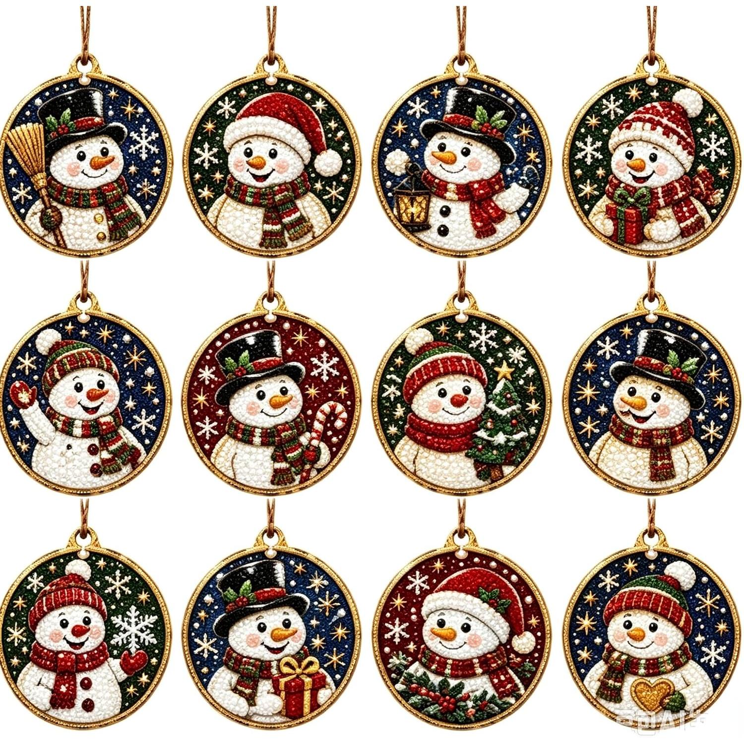 Snow Buddies Christmas Ornaments (12 Pieces)-Special-DiamondArt.ca