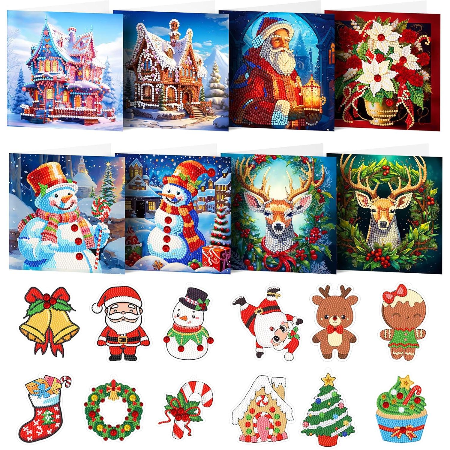 Sparkle Holiday Combo: 8 Christmas Cards & 12 Ornaments-Special-DiamondArt.ca