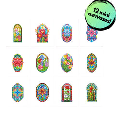 Stained Glass Windows Sparkle Minis 12 Canvas Kit-Square-DiamondArt.ca
