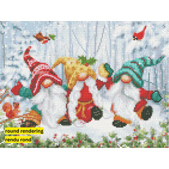 Three Winter Gnomes by Jean Francois-30x40cm-Round-DiamondArt.ca