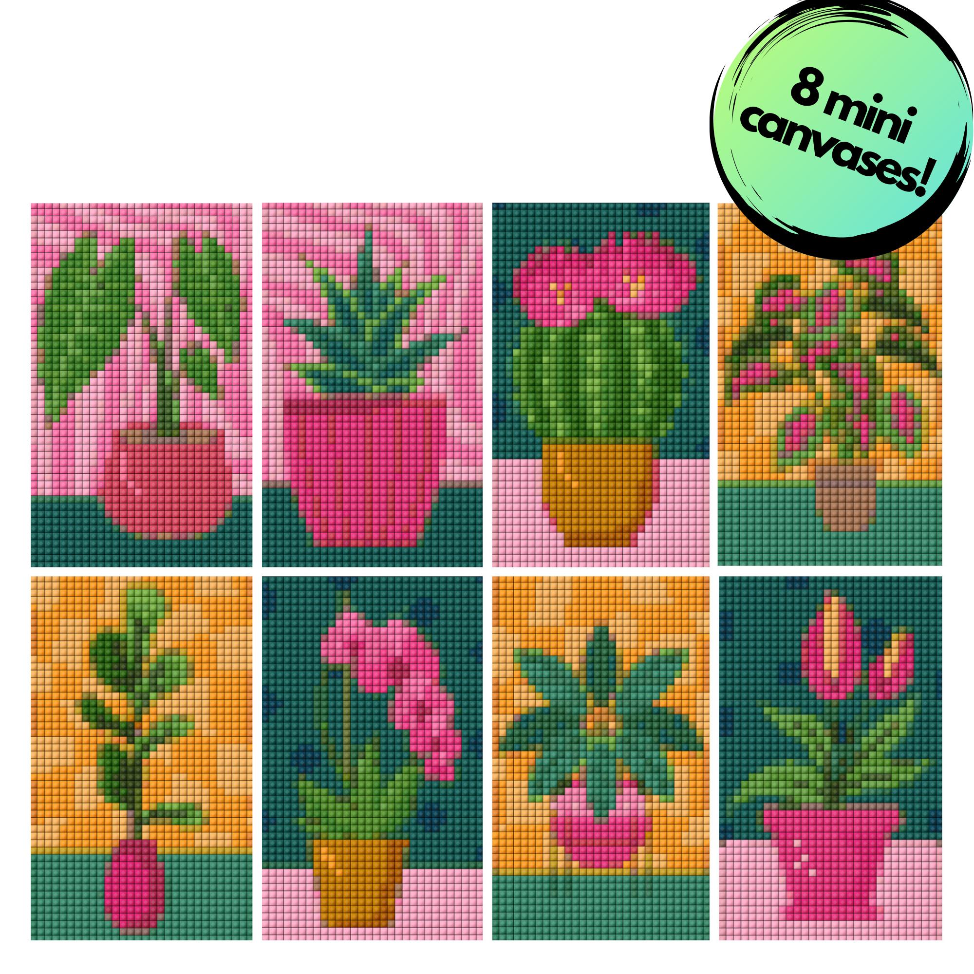 Vibrant Houseplants Sparkle Minis 8 Canvas Kit-Square-DiamondArt.ca