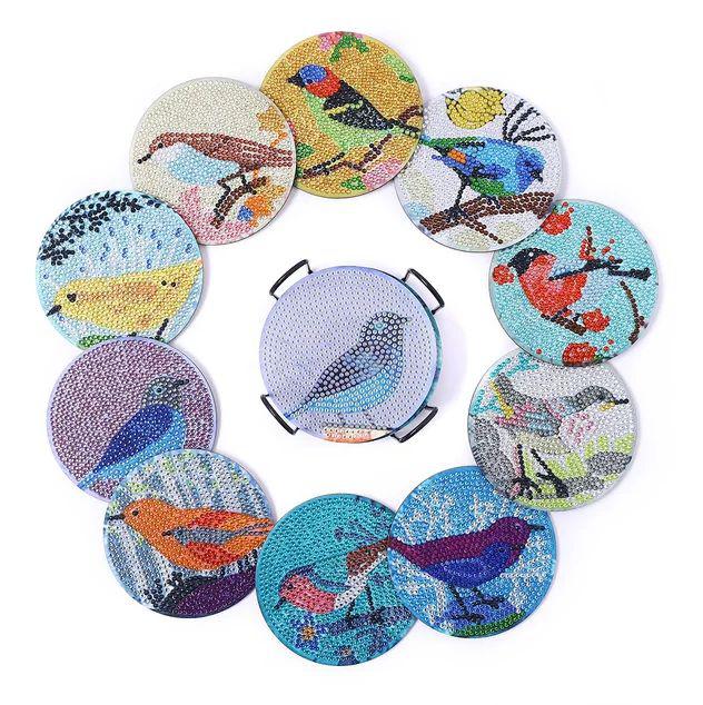 Wild Birds Coaster Set (10 pieces)-Special-DiamondArt.ca
