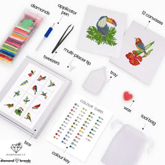 Wild Birds Sparkle Minis 12 Canvas Kit-Square-DiamondArt.ca