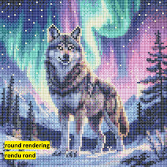Wolf of the Aurora by Hannah Green-30x30cm-Round-DiamondArt.ca
