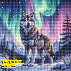 Wolf of the Aurora by Hannah Green-30x30cm-Round-DiamondArt.ca