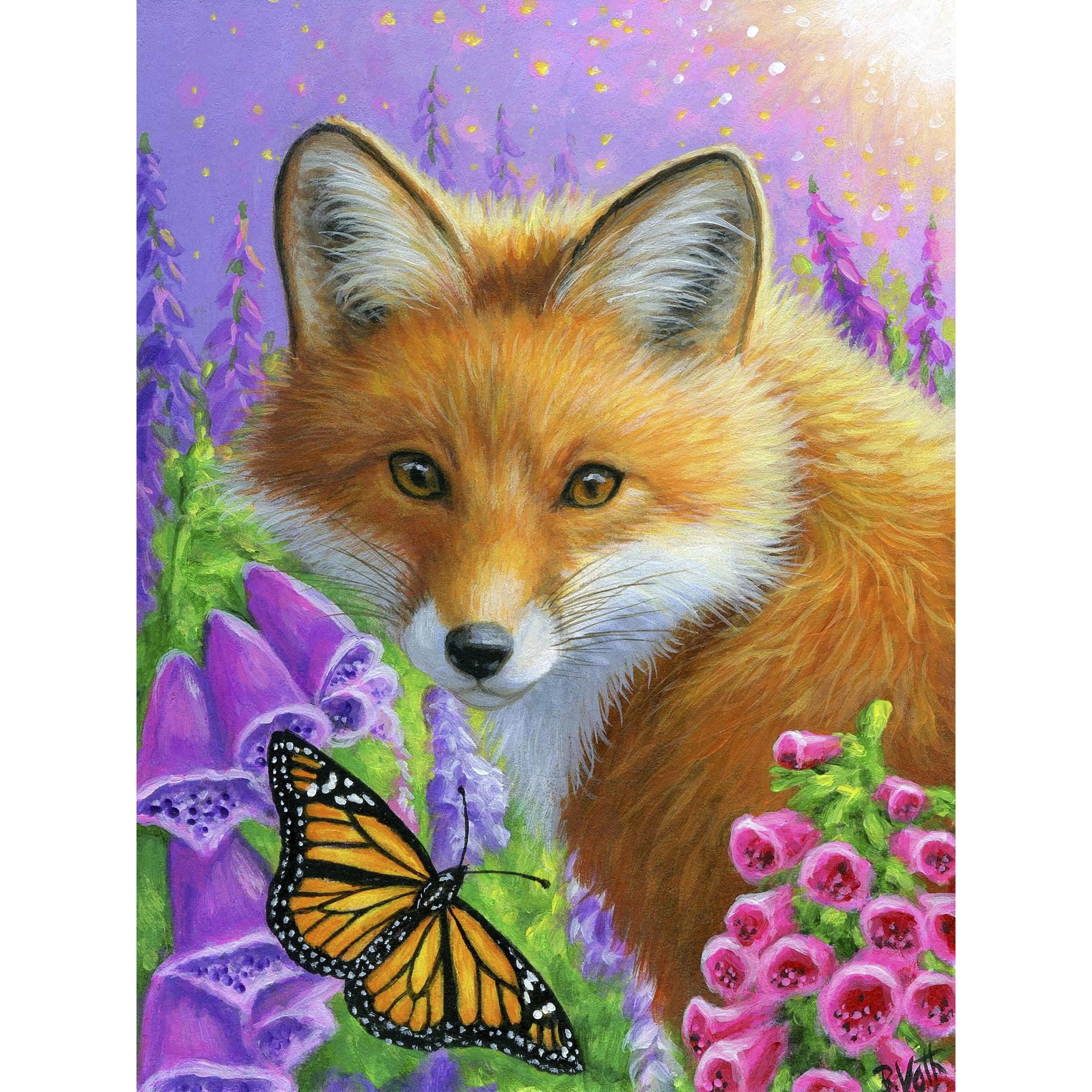 A Fox In The Foxgloves by Bridget Voth-35x45cm-Round-DiamondArt.ca