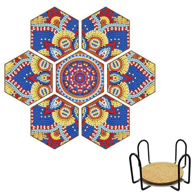 Blue Mandala Coaster Set (7 pieces)-Special-DiamondArt.ca