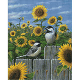 Chickadees And Sunflowers by Robert Wavra-45x55cm-Round-DiamondArt.ca