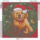 Christmas Puppy by Jenny Newland-45x45cm-Round-DiamondArt.ca