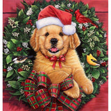 Christmas Puppy by Jenny Newland-45x45cm-Round-DiamondArt.ca