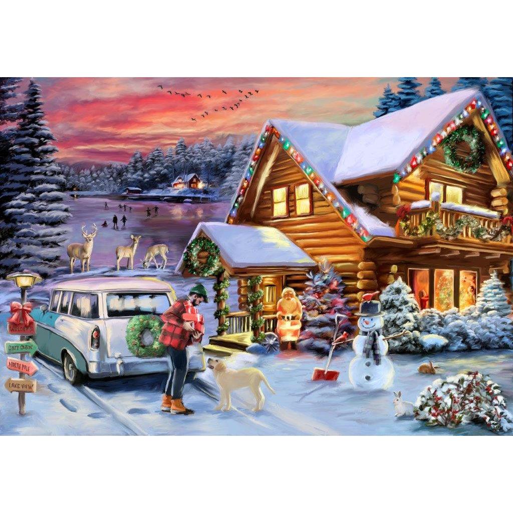 Christmas Cabin on the Lake by Marie August-Anderson-55x75cm-Round-DiamondArt.ca