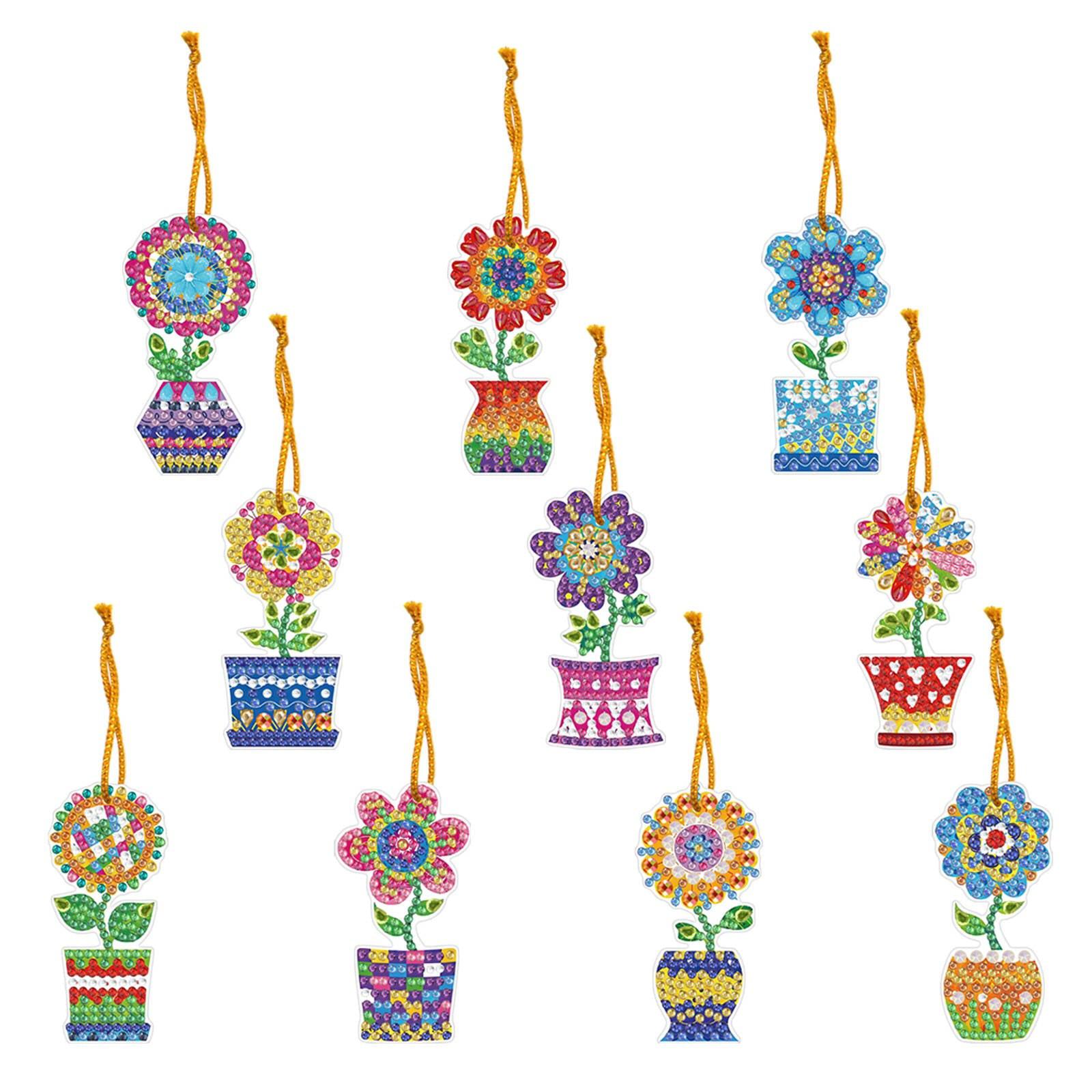 Crystal Flower Pots Hanging Ornaments (10 Pieces)-Flower Pots-DiamondArt.ca