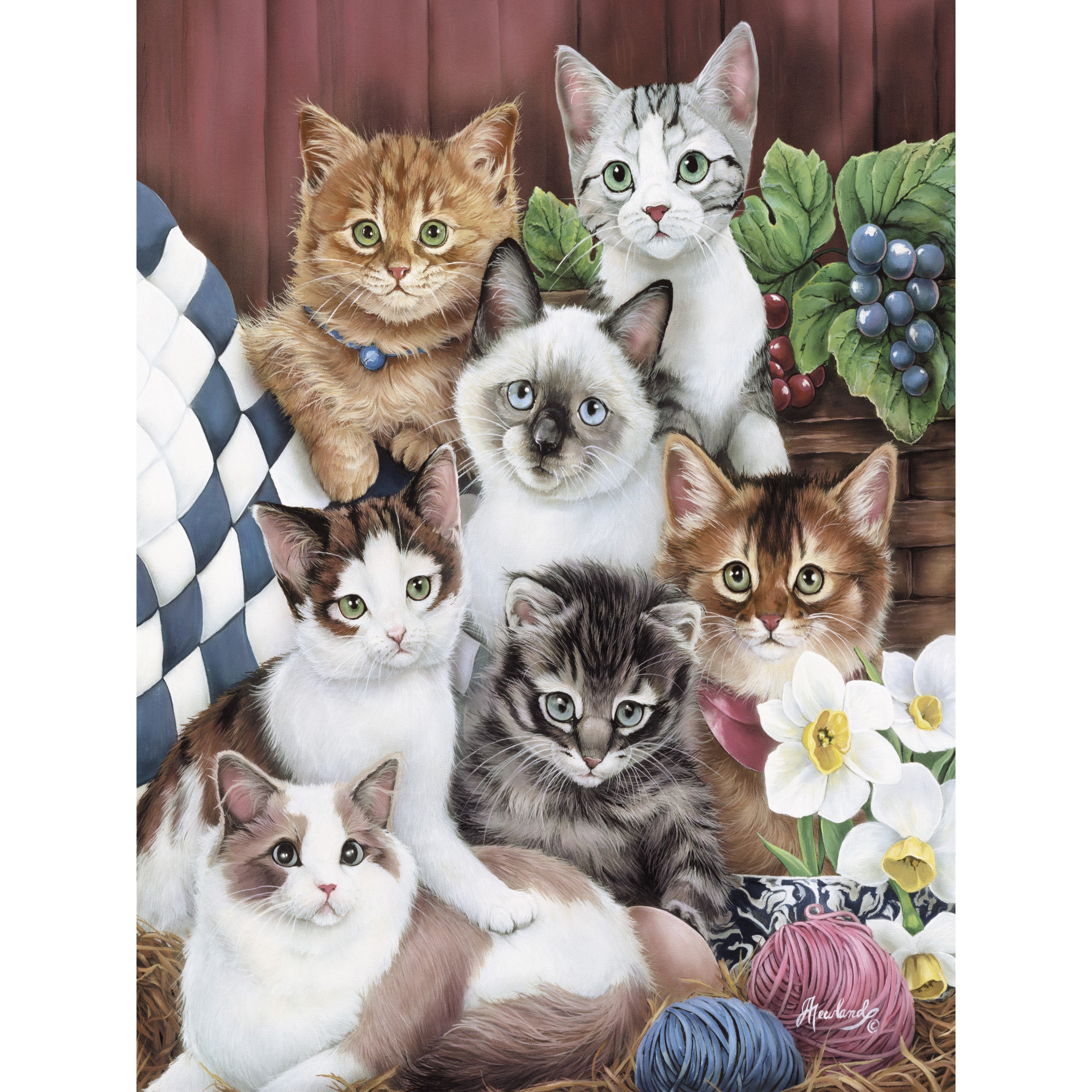 Cuddly Kittens by Jenny Newland-45x55cm-Round-DiamondArt.ca