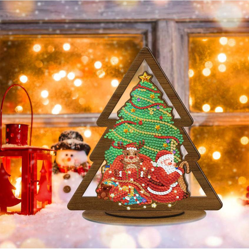 Faux Wood Christmas Tabletop Decoration-Gifts from Santa-DiamondArt.ca