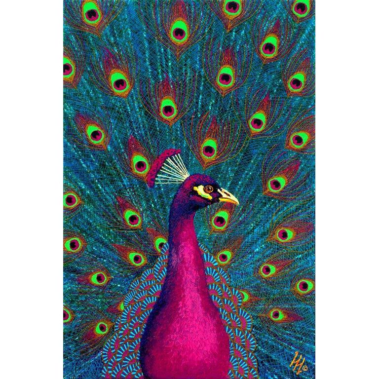 Pink Peacock by Wil Cormier-35x50cm-Round-DiamondArt.ca